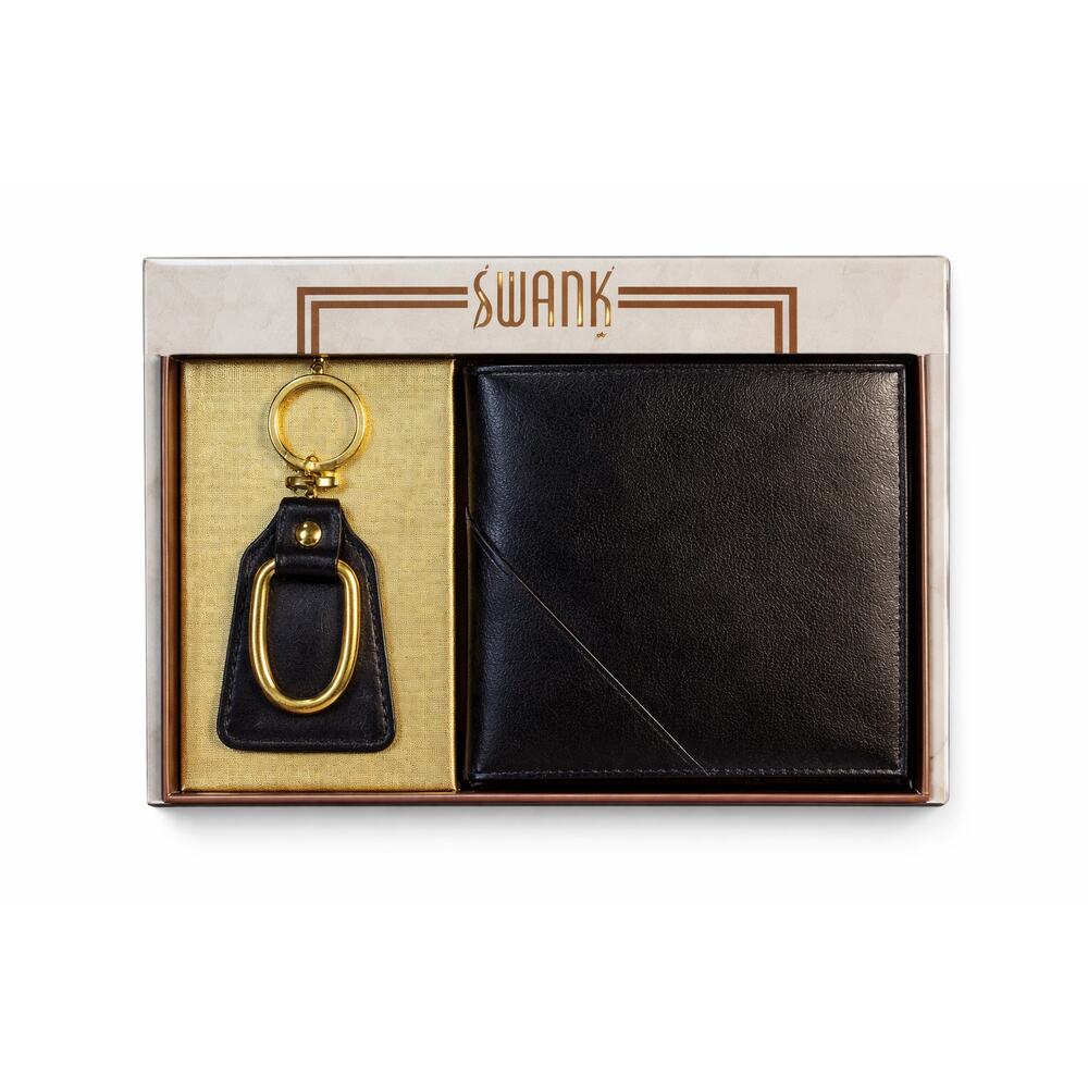 Vintage SWANK Mens Leather Wallet & Keychain Set NIB Classic Gift